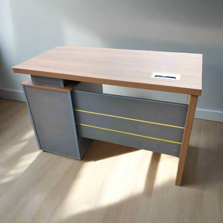 Executive Wooden Office Desk 3-Drawer Lockable Cabinet with Sleek Walnut Finish Desks