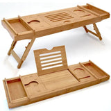 Expandable Bamboo Bathtub Caddy Tray Breakfast Bed Table Multi Function with Stands and Slots