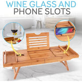 Expandable Bamboo Bathtub Caddy Tray Breakfast Bed Table Multi Function with Stands and Slots