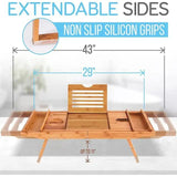 Expandable Bamboo Bathtub Caddy Tray Breakfast Bed Table Multi Function with Stands and Slots