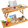 Expandable Bamboo Bathtub Caddy Tray Breakfast Bed Table Multi Function with Stands and Slots