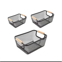 Extra-Large Mesh Plastic Storage Baskets with Bamboo Handles Home organizer Household Storage Containers