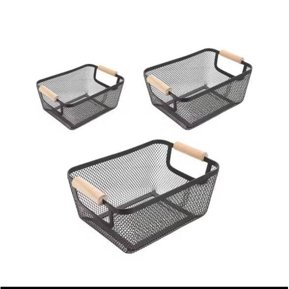 Extra-Large Mesh Plastic Storage Baskets with Bamboo Handles