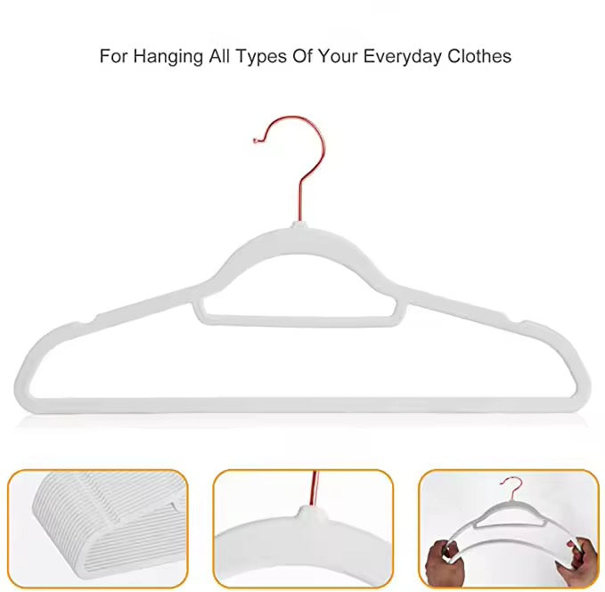 Luxury Velvet Anti-Slip Hangers – 10pcs | Premium Rose Gold Hook | Black or White