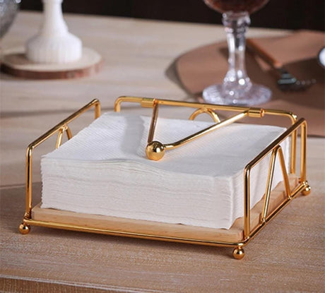 Luxury Serviette Holder with Bamboo Base – Black & Gold Napkin Dispenser- Furaha Finds Kenya
