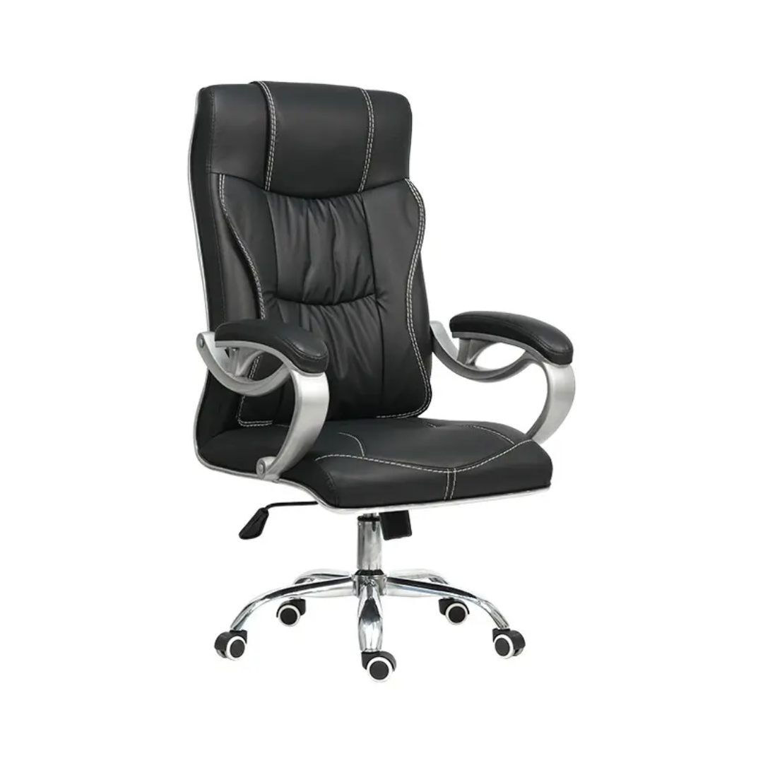 F226-1 Executive Leather Office Chair Ergonomic Design with Padded Armrests & Chrome Base