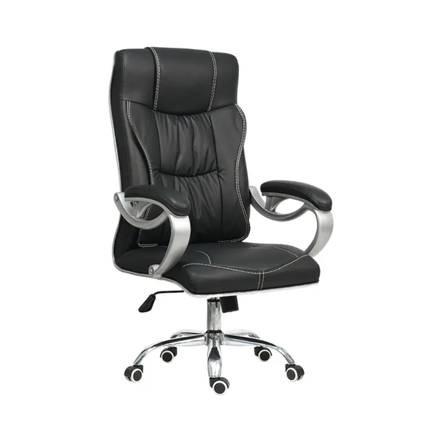 F226-1 Executive Leather Office Chair Ergonomic Design with Padded Armrests & Chrome Base
