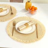 6-Piece Woven Round Placemats – High-Quality Heat-Resistant Table Mats (38cm, Beige & Brown)