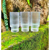 Fancy Aesthetic Highball Crystal Ribbed Glasses Set of 6 Tableware Tumblers