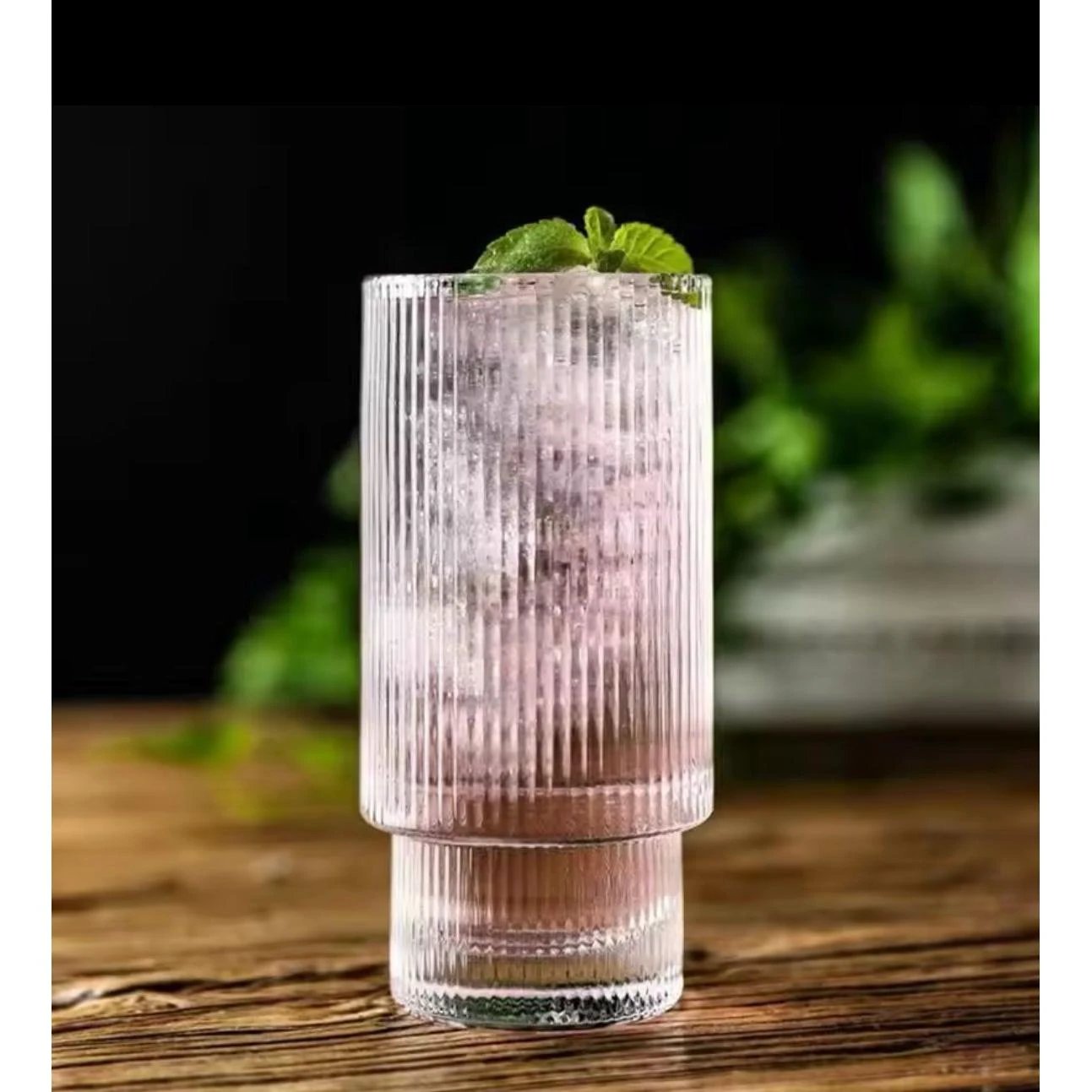 Fancy Aesthetic Highball Crystal Ribbed Glasses Set of 6 Tableware Tumblers