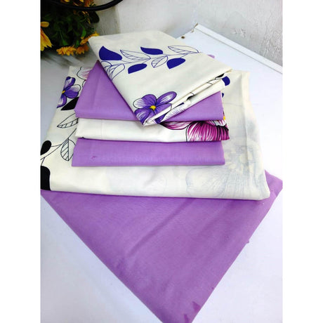 Fitted Cotton Bedsheets Set | 4 Pillowcases, 1 Fitted Sheet, 1 Flat Sheet | 100% Cotton For Softness, Comfort, and Breathability