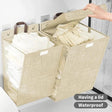 Foldable Adhesive Laundry Basket Hamper with Handle and Stickers | Punch-Free Wall Hanging Mesh Organizer - Grey & Beige Laundry hampers and basket Laundry Baskets