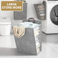 Foldable Adhesive Laundry Basket Hamper with Handle and Stickers | Punch-Free Wall Hanging Mesh Organizer - Grey & Beige Laundry hampers and basket Laundry Baskets