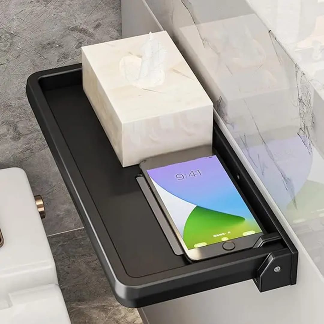 Foldable Aluminum Shower Rack Organizer Space-Saving Wall Shelf