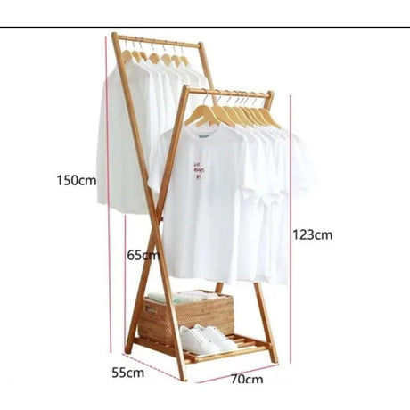 Foldable Bamboo Cloth Rack Double Layer for Clothes Drying and Storage