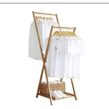 Foldable Bamboo Cloth Rack Double Layer for Clothes Drying and Storage
