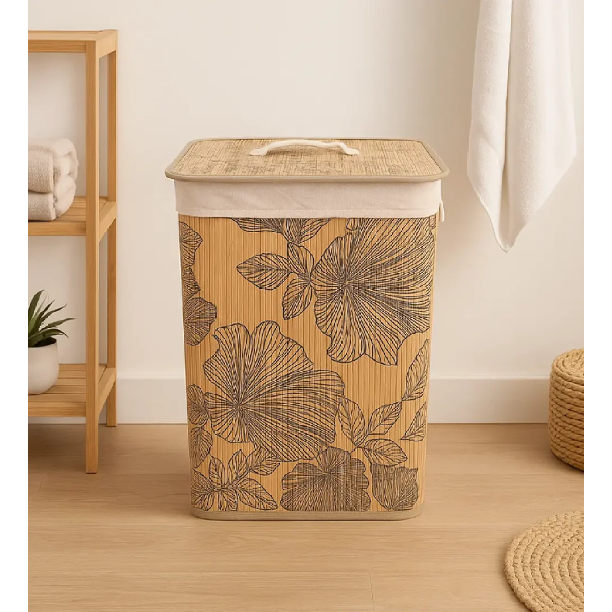 Foldable Bamboo Laundry Basket 50×30×40cm