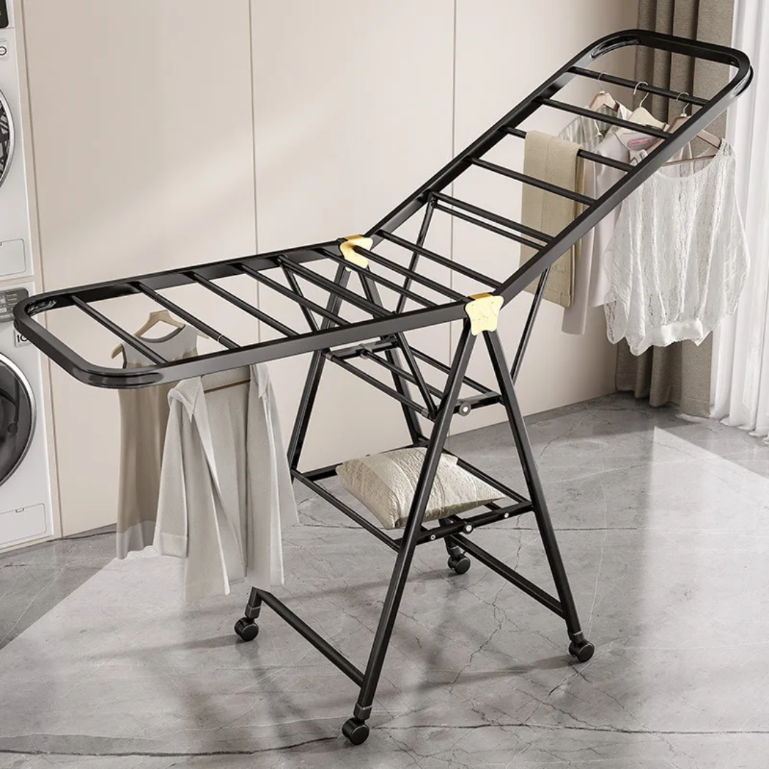 Foldable Clothes Drying Rack Heavy Duty with Wheels Black
