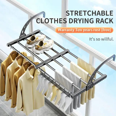 Foldable Clothes Multipurpose Drying Rack Stainless Steel for Balcony Bedroom Drying Shoes Clothes Towel Organizer Window Shoe Storage Shelf | Stretchable Size: 50cm-80cm