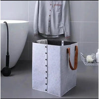 Foldable Felt Laundry Basket with Leather Handles | 32x32x50cm Laundry Supplies Laundry Baskets