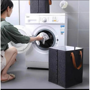 Foldable Felt Laundry Basket with Leather Handles | 32x32x50cm Laundry Supplies Laundry Baskets