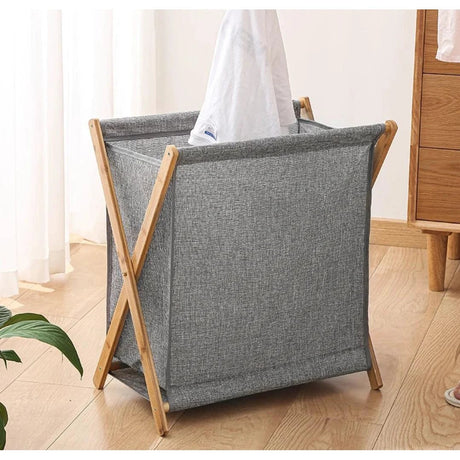 Foldable Laundry Basket with Bamboo Stand Durable Oxford Cloth Hamper for Laundry, Available in Beige and Grey Laundry Supplies Laundry Baskets