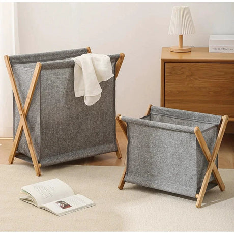 Foldable Laundry Basket with Bamboo Stand Durable Oxford Cloth Hamper for Laundry, Available in Beige and Grey Laundry Supplies Laundry Baskets