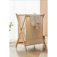 Foldable Laundry Basket with Bamboo Stand Durable Oxford Cloth Hamper for Laundry, Available in Beige and Grey Laundry Supplies Laundry Baskets