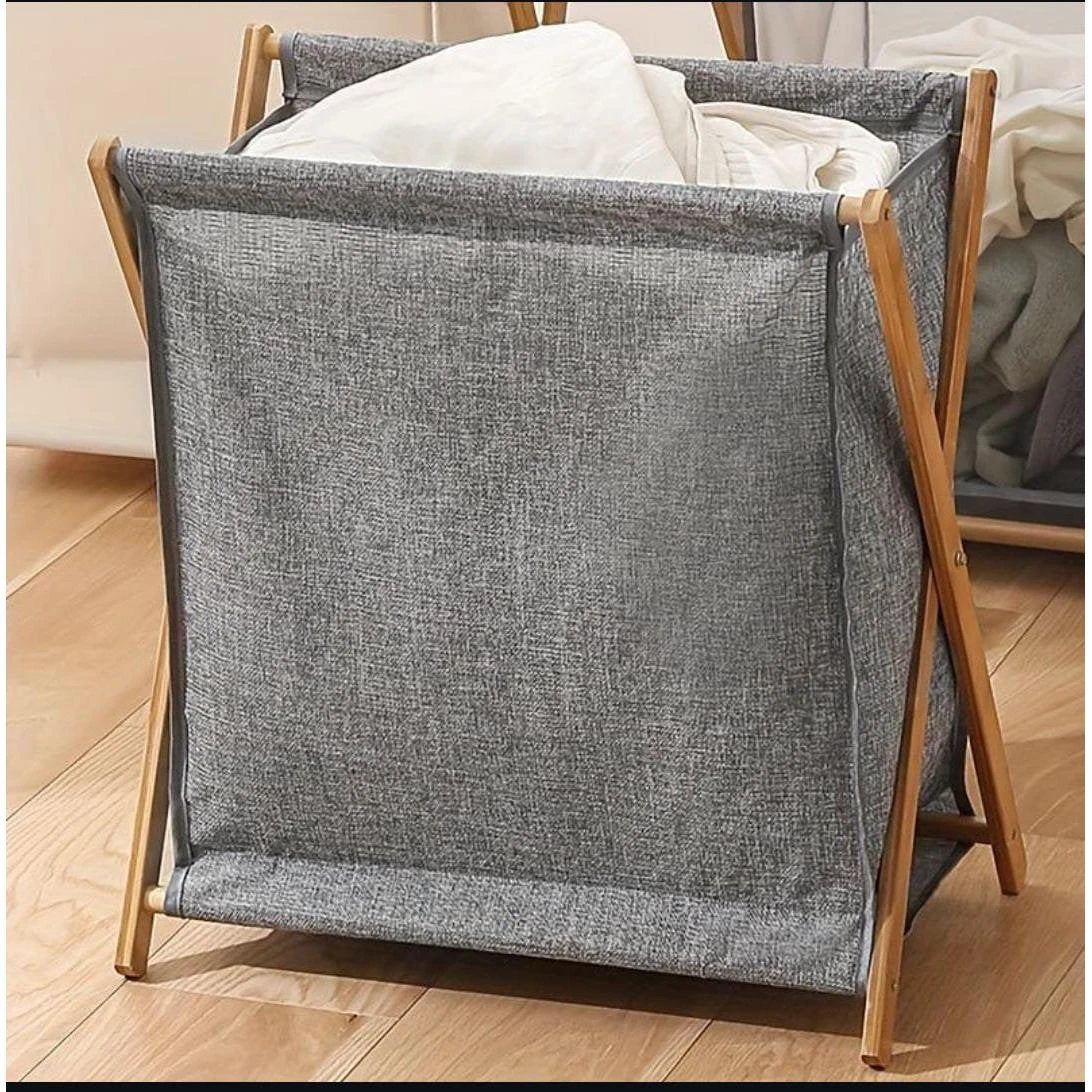 Foldable Laundry Basket with Bamboo Stand Durable Oxford Cloth Hamper for Laundry, Available in Beige and Grey Laundry Supplies Laundry Baskets