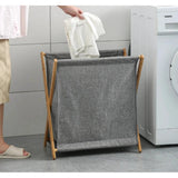 Foldable Laundry Basket with Bamboo Stand Durable Oxford Cloth Hamper for Laundry, Available in Beige and Grey Laundry Supplies Laundry Baskets