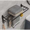 Foldable Metallic Bathroom Towel Holder Rack | 60x21x19cm Black - Adhesive & Screw Mount Options Bathroom Storage Towel Racks