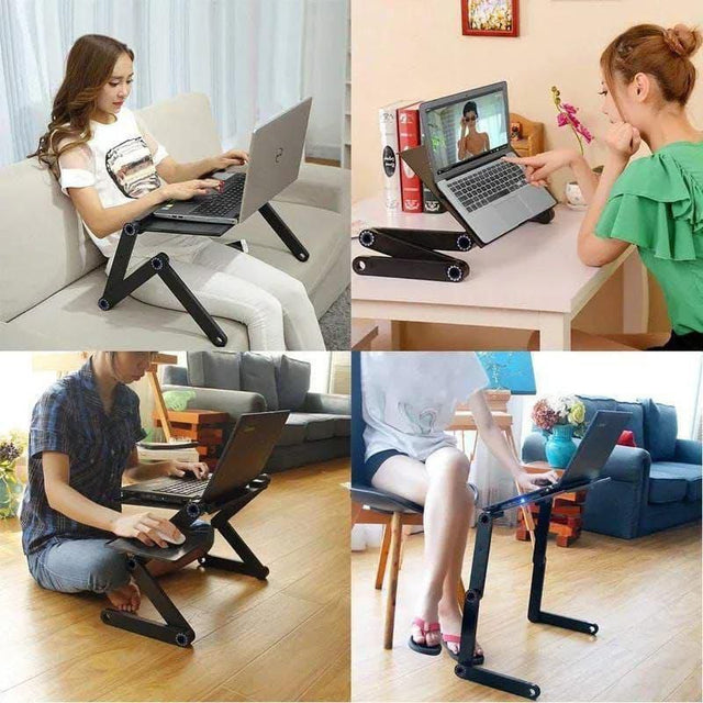 Foldable Metallic Laptop Stand with Mouse Pad and Cooling Fan – Adjustable and Portable