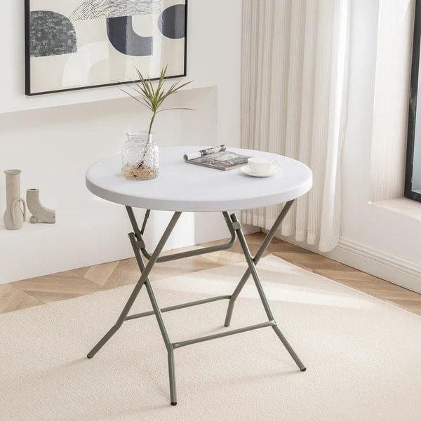 Foldable Round Multipurpose Plastic Table with Steel Frame Furniture Furniture Sets