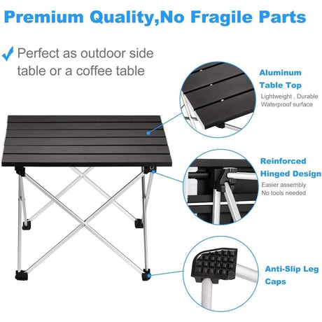 Foldable Top Notch Quality Mini Camping Tables | Aluminum Roll Up Picnic Table with Carry Bag | 58x42x38cm & 68x46x40cm