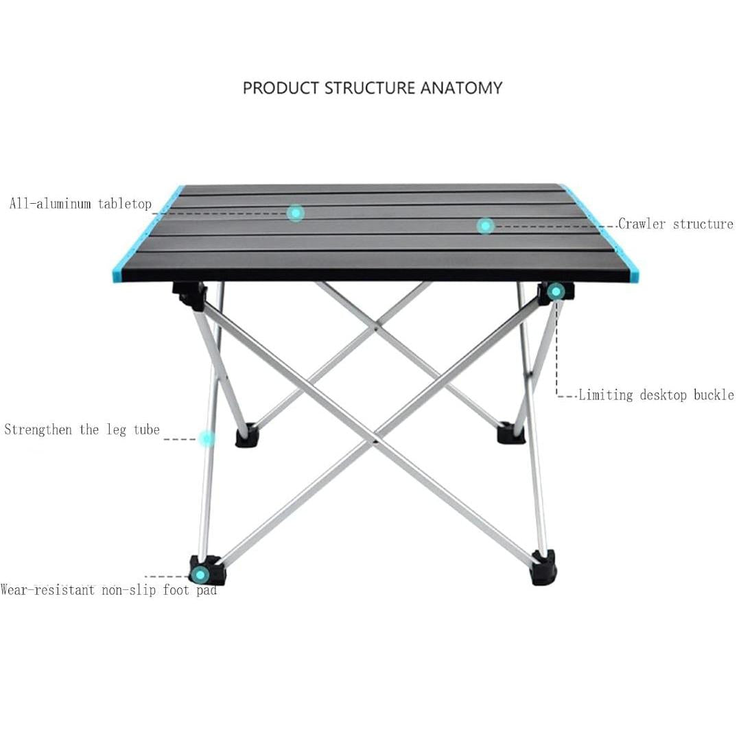 Foldable Top Notch Quality Mini Camping Tables | Aluminum Roll Up Picnic Table with Carry Bag | 58x42x38cm & 68x46x40cm