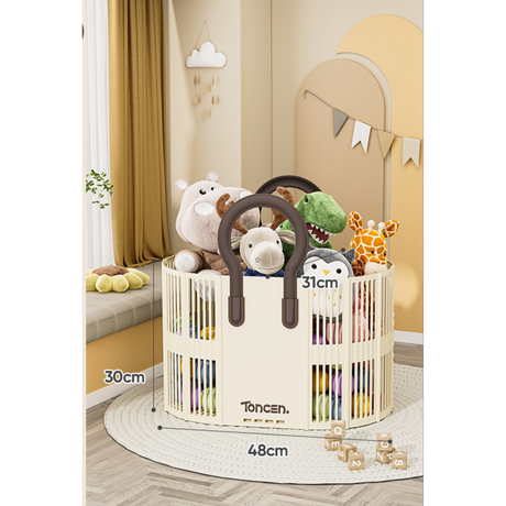 Foldable Toy Basket with Handle for Kids and Home Use
