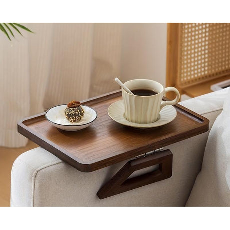 Foldable Wooden Sofa Armrest Tray Clip-On Table 33x24cm