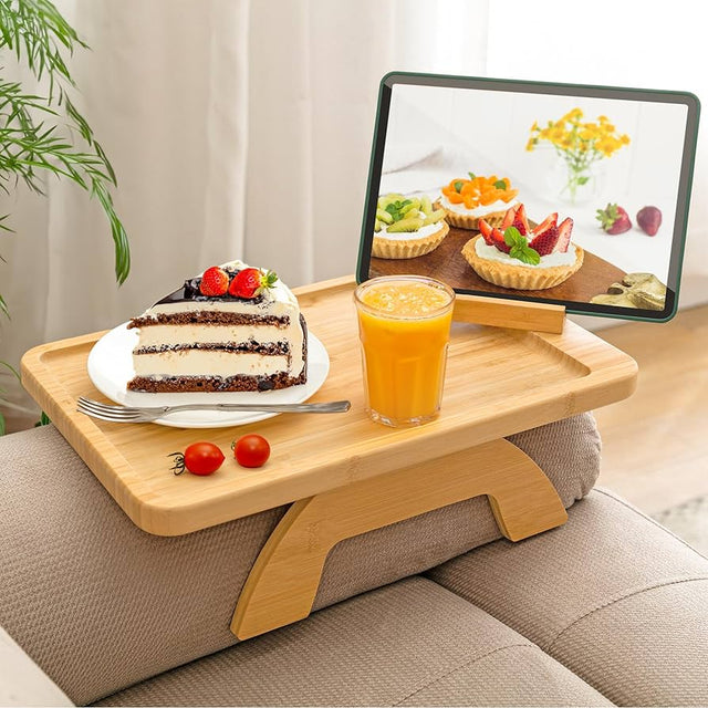 Foldable Wooden Sofa Armrest Tray Clip-On Table 33x24cm