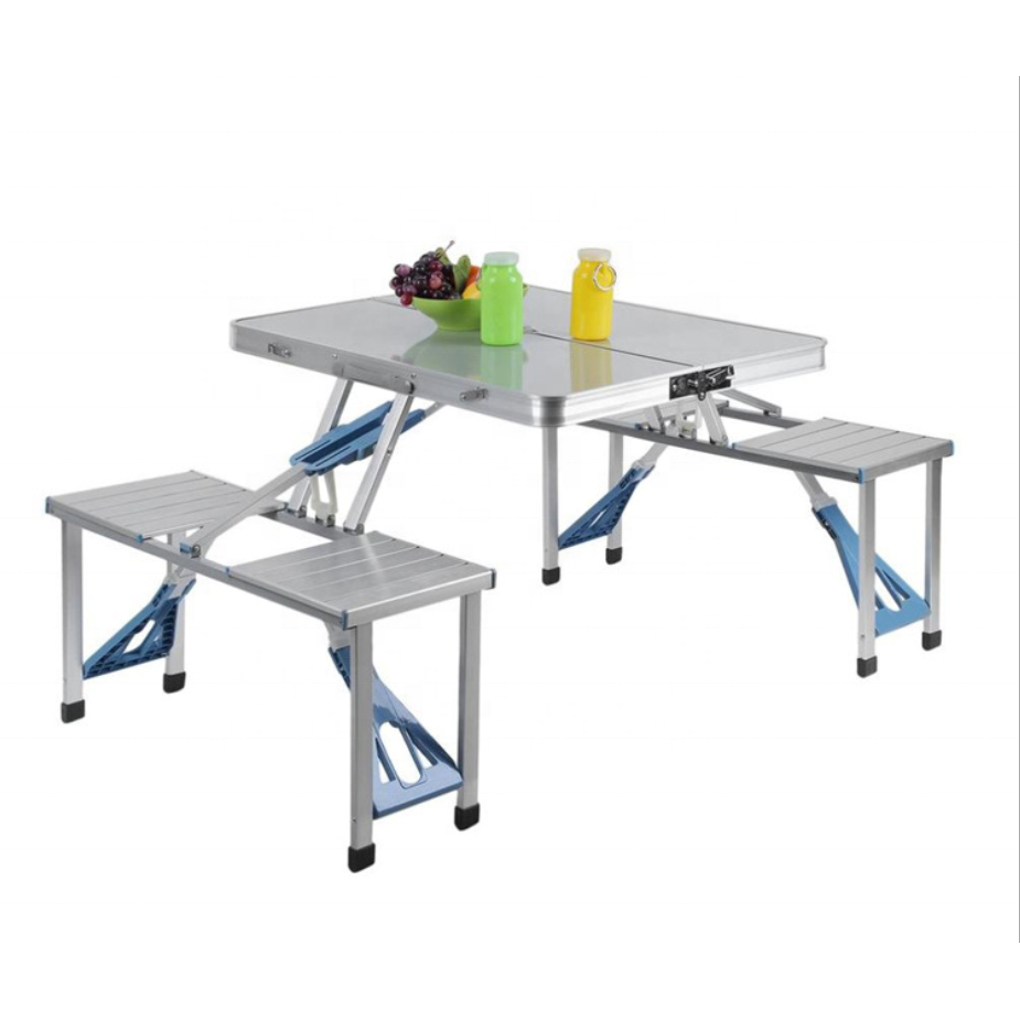 Folding Adjustable Aluminum Alloy Lightweight Outdoor Portable Picnic Camping Chair and Table Set with 4 Seats