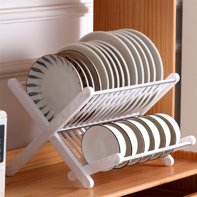 Folding Dish Drainer Rack Foldable X Shape in Black or White