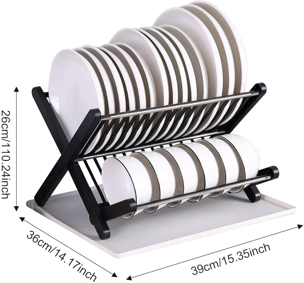 Folding Dish Drainer Rack Foldable X Shape in Black or White