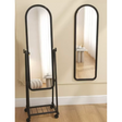 Full Length Standing Mirror with Arched Frame and Storage Rack