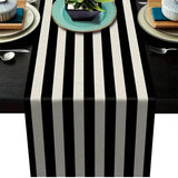 Geometric Stripe Linen Table Runner Modern Black & White Plaid Vintage Tablecloth Dining Room Decor Tablecloths