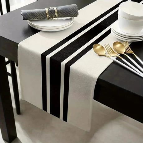 Geometric Stripe Linen Table Runner Modern Black & White Plaid Vintage Tablecloth Dining Room Decor Tablecloths