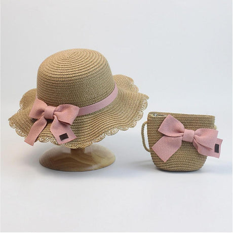 Girls Hat and Sling Bag Set – Stylish Ruffled Brim Sun Hat with Matching Shoulder Bag