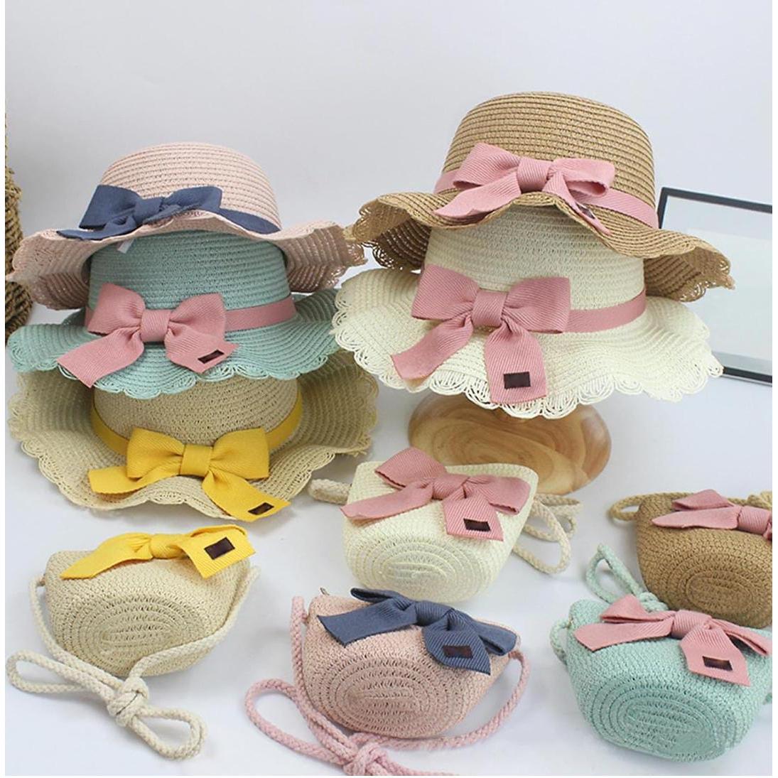 Girls Hat and Sling Bag Set – Stylish Ruffled Brim Sun Hat with Matching Shoulder Bag