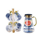 Glass Decanter Kettle Cups Set | High Quality Glass with Metallic Gold Finish