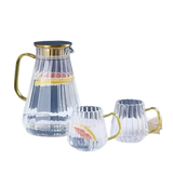 Glass Decanter Kettle Cups Set | High Quality Glass with Metallic Gold Finish