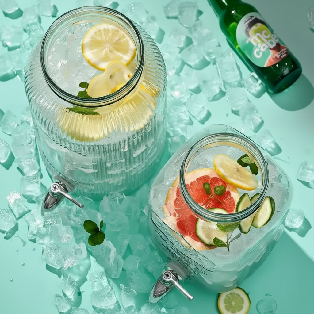 Glass Juice Dispenser with Metallic Stand Available in 5L & 8L Beverage Dispensers