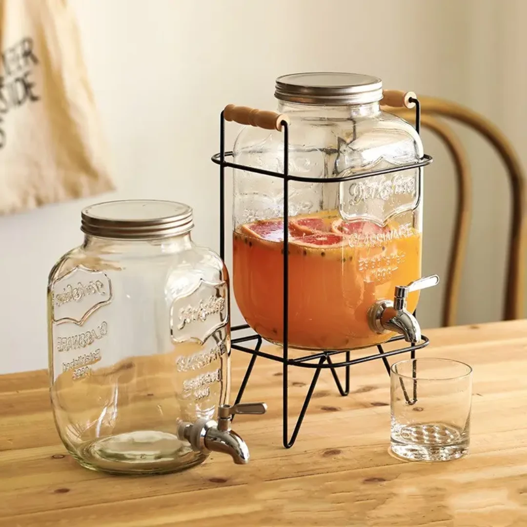 Glass Juice Dispenser with Metallic Stand Available in 5L & 8L Beverage Dispensers
